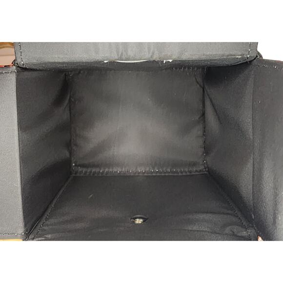 Tozai Chinese Takeout Box Purse Vintage Black & Red Satin Bamboo Top Handle - Picture 6 of 7